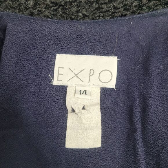 VINTAGE 80s dress navy blue chenille collar wrap maxi M - Picture 8 of 12